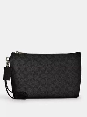 Coach Black Signature Wristlet Pouch with Detachable Strap